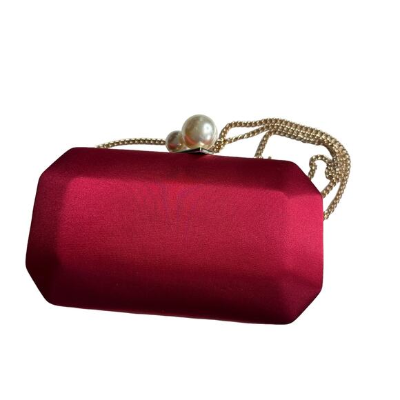 Vintage Red Stain Small Crossbody Purse Large Pearl Clasp - Picture 3 of 7